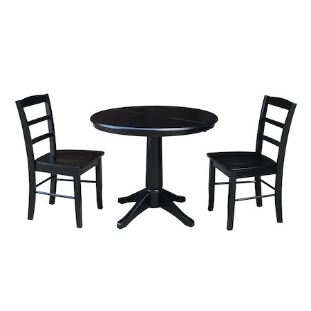 International Concepts Round 36 in Round Extension Dining Table with 2 Madrid Chairs, Black, 36 in W, 48 in L, 30.1 in H K46-36RXT-27B-C2-2